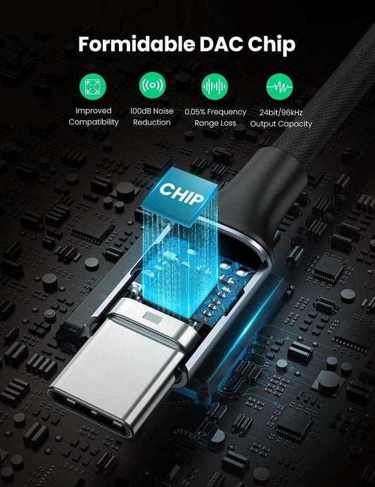 USB-C ljudadapter USB-C - 3,5 mm UGREEN AV161, 0,15 m, Grå 