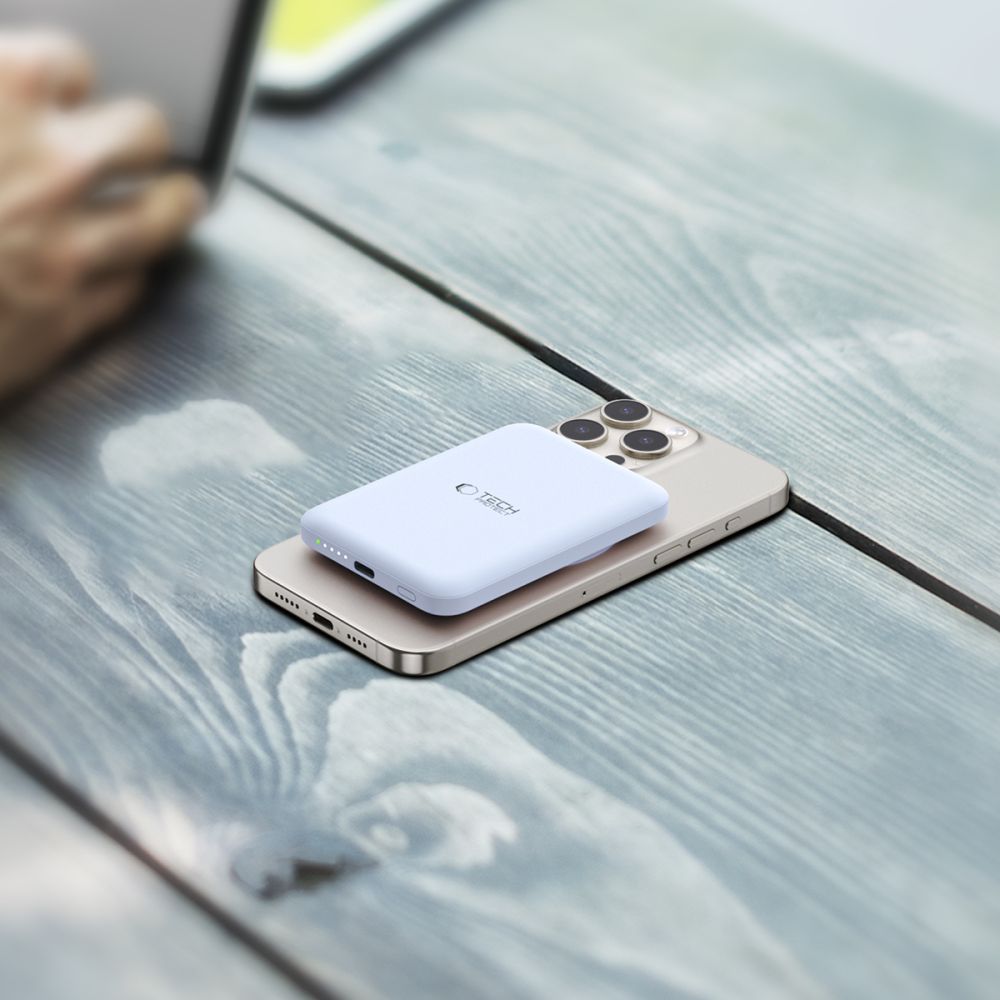 Externt trådlöst batteri Tech-Protect PB10 LifeMag, 5000mAh, 15W, PD + FQI, 1 x QI - 1 x USB-C, Blå