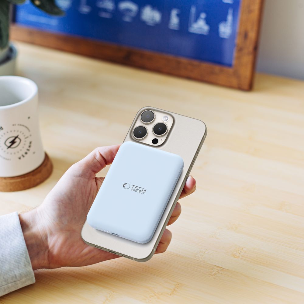Externt trådlöst batteri Tech-Protect PB10 LifeMag, 5000mAh, 15W, PD + FQI, 1 x QI - 1 x USB-C, Blå