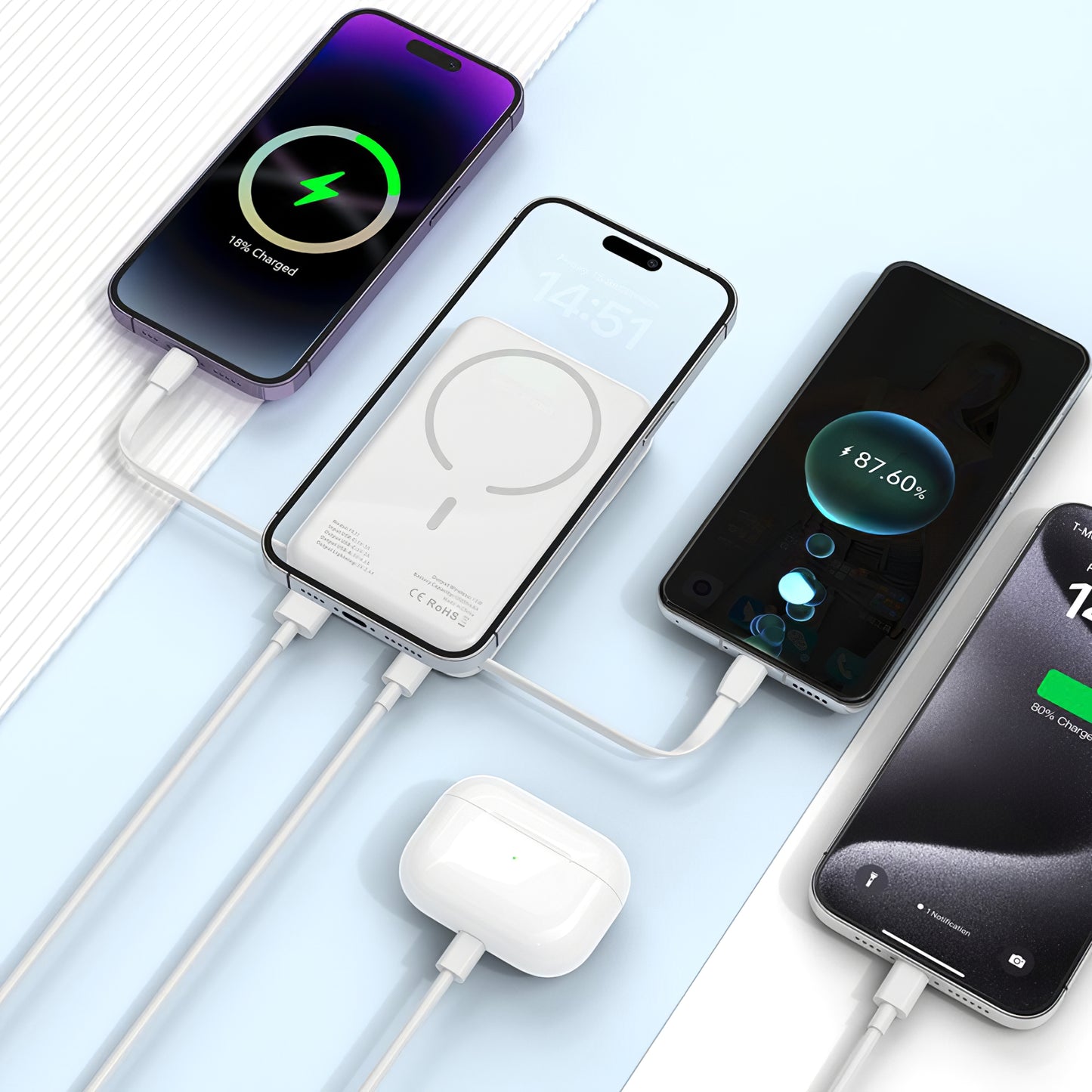 External Wireless Battery Tech-Protect PB31 LifeMag, 10000mAh, 15W, FQI, 1 x Lightning - 1 x QI - 1 x USB-A - 1 x USB-C, White