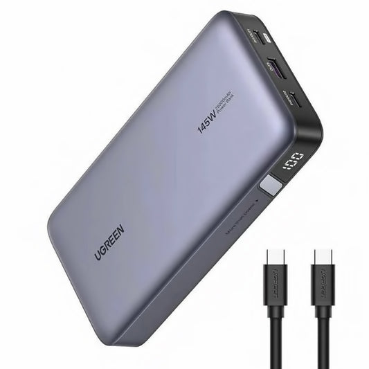 UGREEN PB205 Externt batteri, 25000mAh, 145W, QC + PD, 1 x USB-A - 2 x USB-C, Grå 