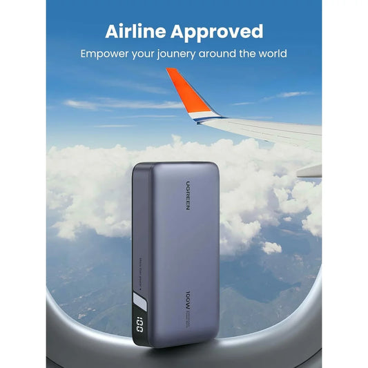 UGREEN PB720 Nexode Externt batteri, 20000mAh, 100W, QC + PD, 1 x USB-A - 2 x USB-C, Grå 