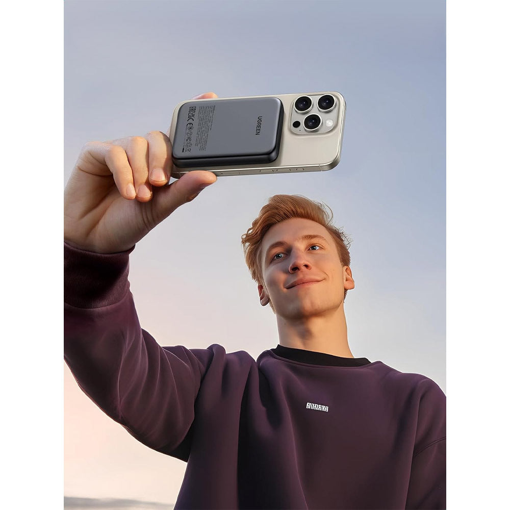 Externt trådlöst batteri UGREEN PB561, 10000mAh, 20W, PD + FQI, 1 x QI - 1 x USB-C, Svart 