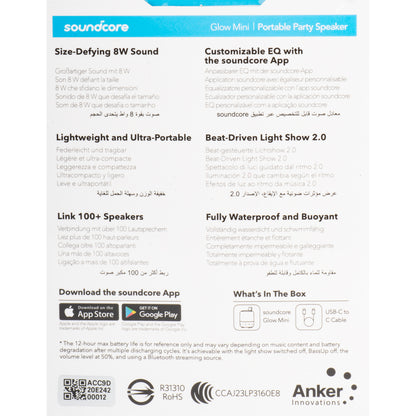 Bärbar Bluetooth-högtalare Anker SoundCore Glow Mini, 8W, RGB, vattentät, svart A3136G11 