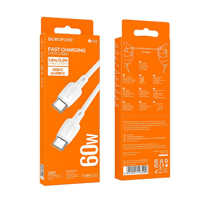 USB-C Data and Charging Cable - USB-C Borofone BX93, 60W, 1m, White 