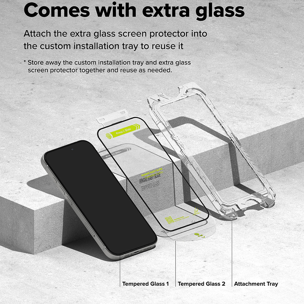Ringke Easy Slide Screen Protector for Apple iPhone 16 / 15, Glass Shielded, Full Glue, Set 2 pieces, Black
