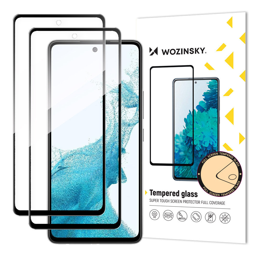 WZK Screen Protector for Samsung Galaxy A53 5G A536, Tempered Glass, Full Glue, Set 2 pieces, Black