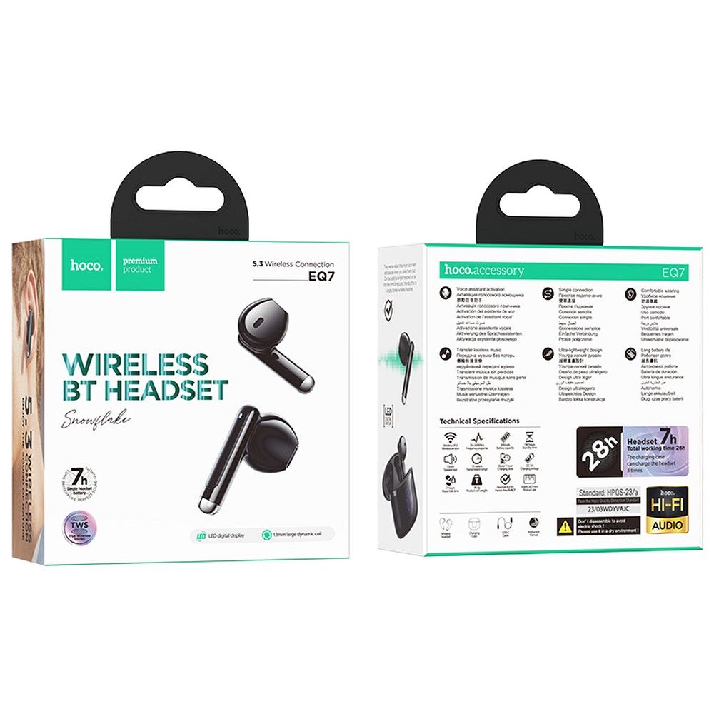 Handsfree Bluetooth HOCO EQ7, TWS, Svart