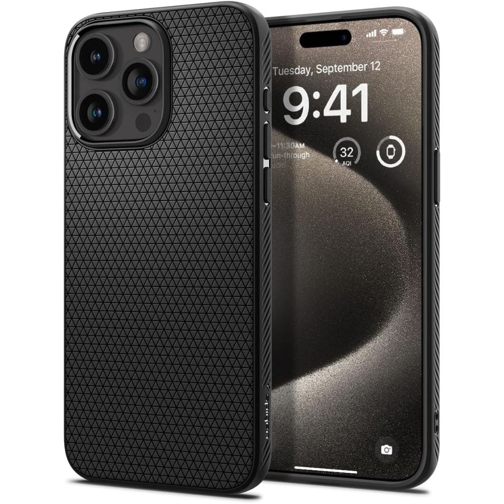 Fodral till Apple iPhone 15 Pro Max, Spigen, Liquid Air Matte, Svart ACS06562 