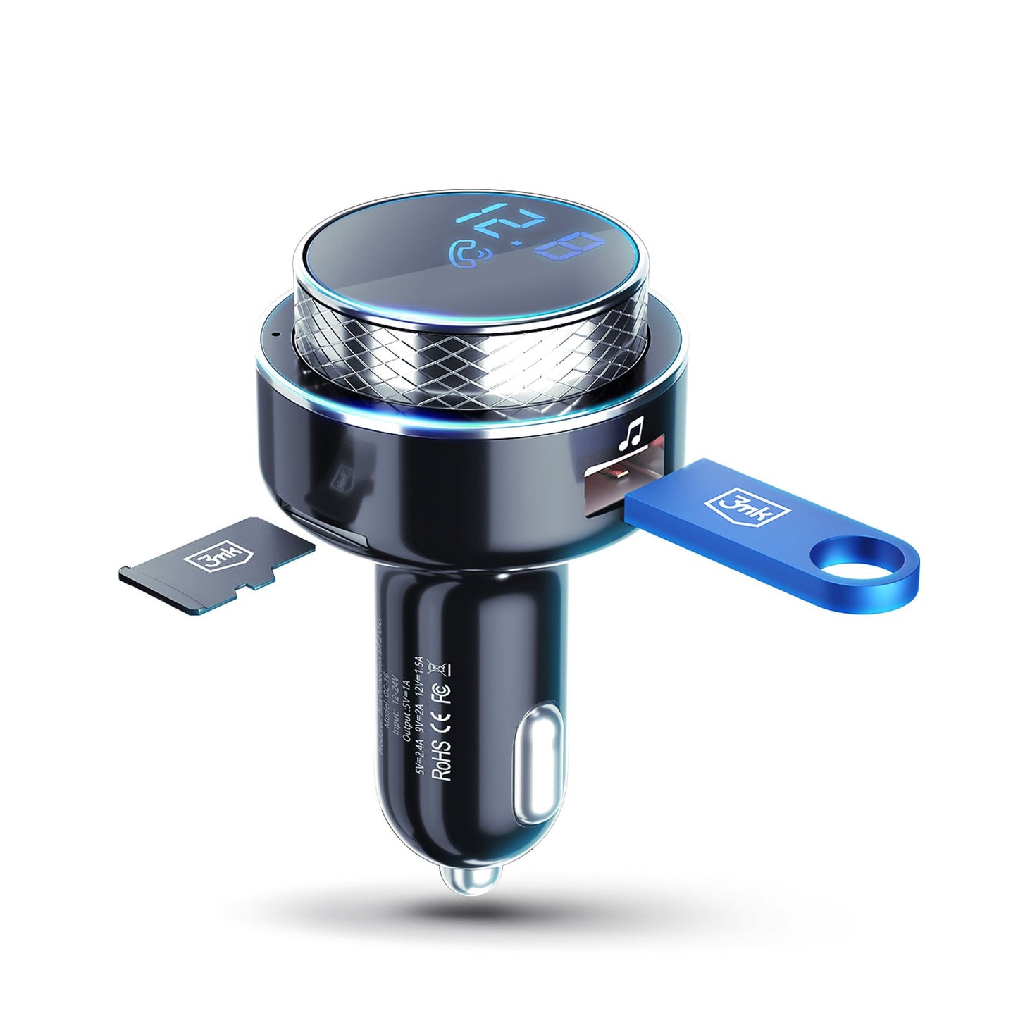 Bluetooth FM-modulator 3MK Hyper Car, 2 x USB-A - 1 x microSD